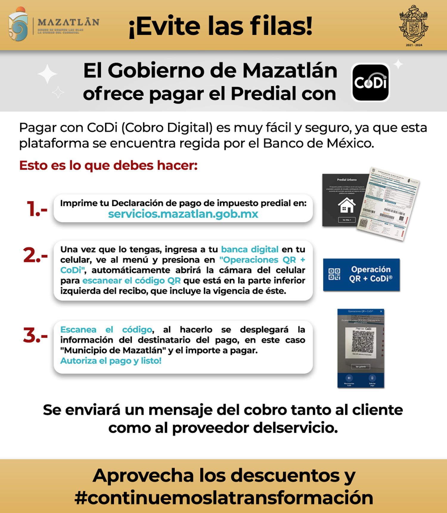 Evite las filas, el Gobierno de Mazatlán ofrece pagar el Predial con CoDi
